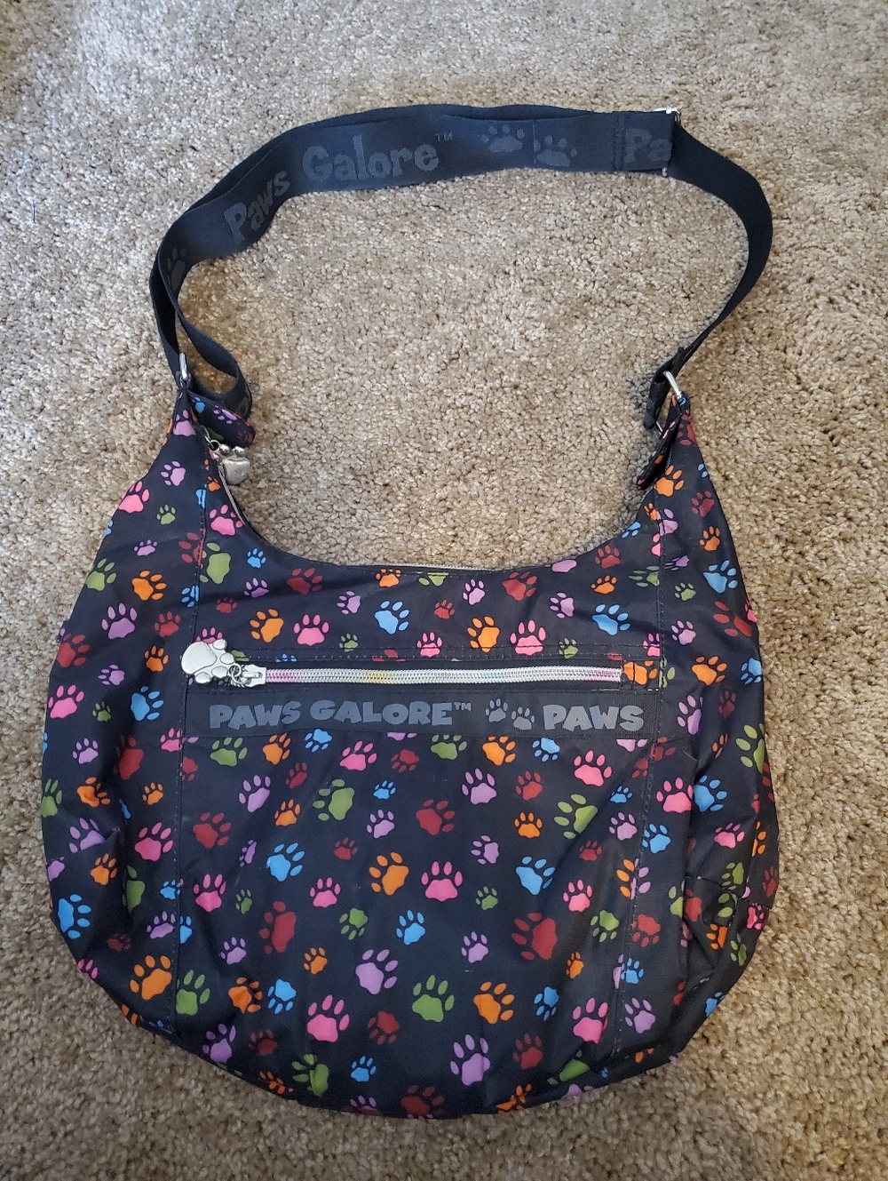 The Animal Rescue Site Paws Galore Black Multicolor Paw Print Shoulder Bag